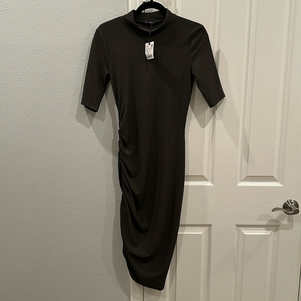 Zara Bodycon Dress with side ruching - new with tags